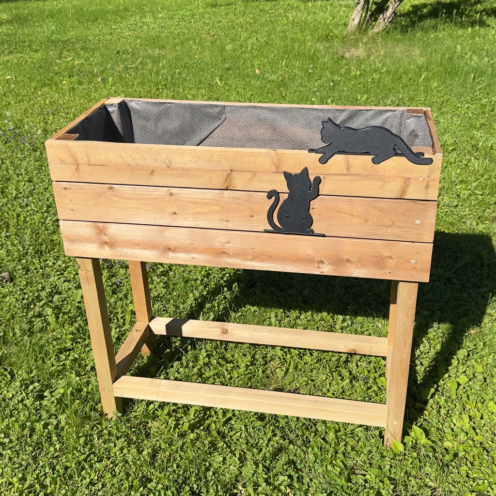 Elevated Wooden Planter Box with Cat Décor
